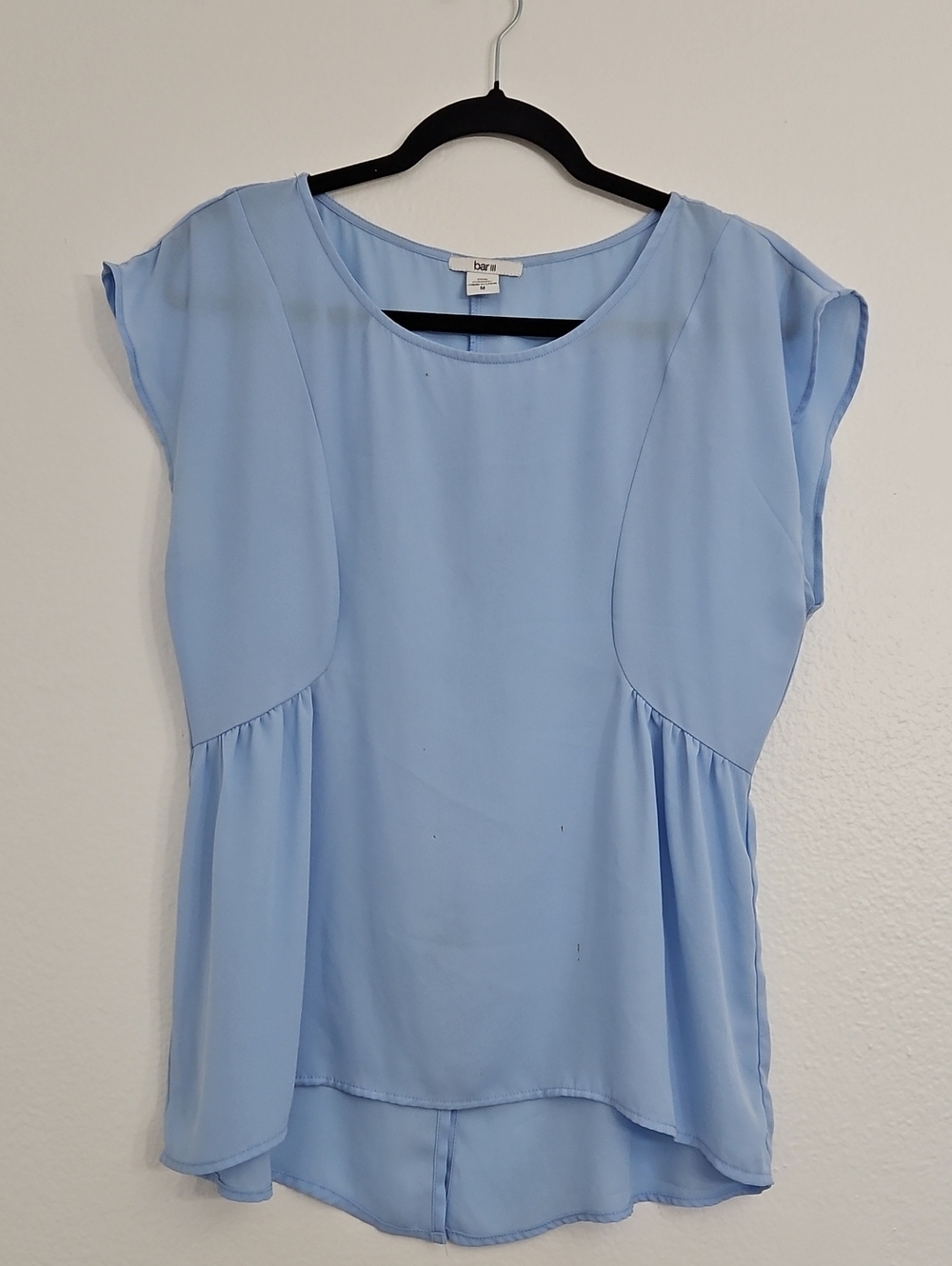 Bar III Pale Blue Cap-Sleeve Peplum Blouse